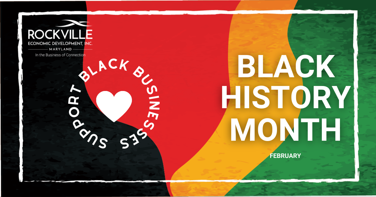 Multicolored banner with 'Support Black Businesses" and "Black History Month - February"