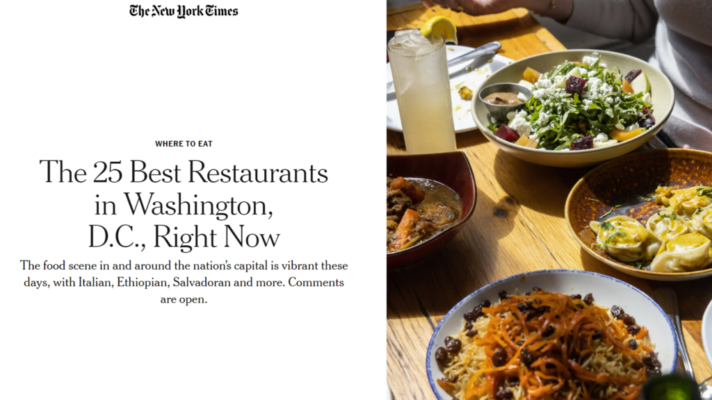 Two Rockville Businesses Listed in the New York Times 25 Best Restaurants in Washington, D.C.
